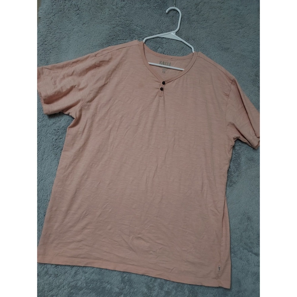Katin Shirt Mens 2XL XXL Henley Textured Cotton Pink Salmon Beach Surfer Casual
